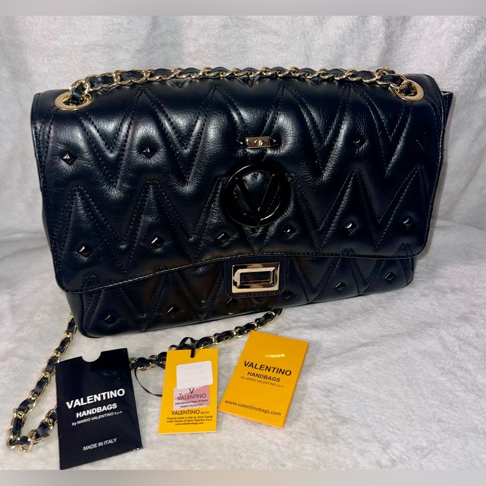 NWT Valentino by Mario Valentino Quilted, Studded, Turn Lock, Gold, Bag & Dusty
